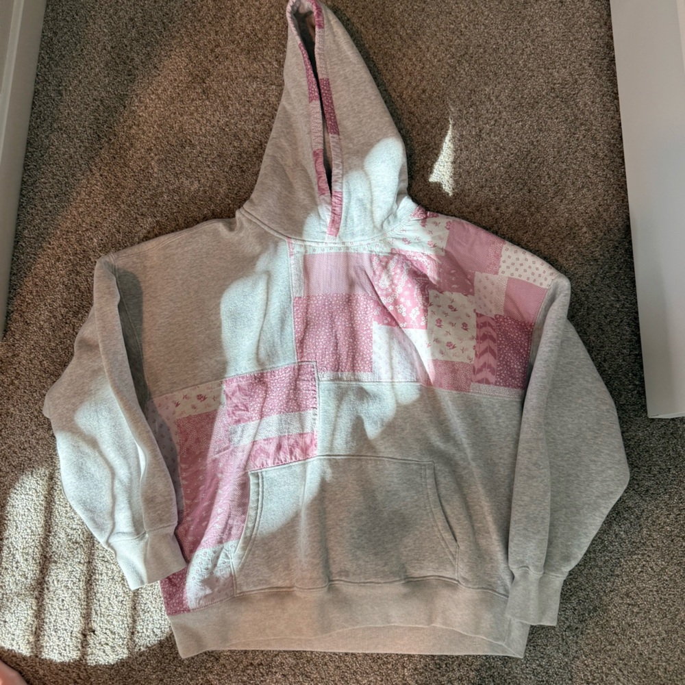 Abercrombie & Fitch Gray and Pink Patchwork Hoodie